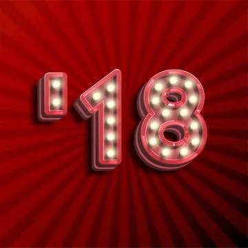 '18 3D text for the new year with lightbulbs glowing, vector illustration Stock Illustration