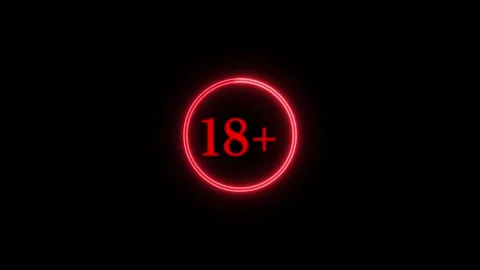 18+ Age Restricted Content Warning Sign Glowing Red Neon Circle Motion Graphic Stock Footage 345831940