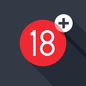 18+ Age Restriction Badge in Red Circle with Plus Symbol Stock Illustration
