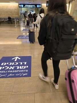 18 August 2024 Tel-Aviv Israel Ben Gurion airport , tourist sign, arrow and.. Stock Photos