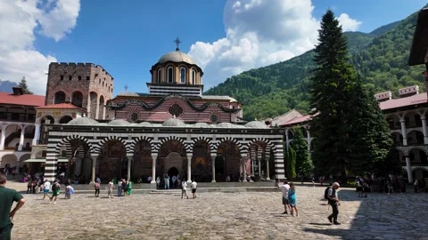 18 August 2026 Sofia, Bulgaria. Rila Monastery Courtyard in Bulgaria Stock-Footage 344651495