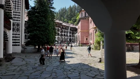 18 August 2026 Sofia, Bulgaria. Historic monastery courtyard with shaded arches Stock-Footage 344651576