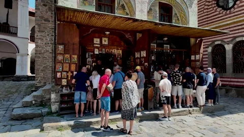 18 August 2026 Sofia, Bulgaria. Tourists at a Religious Souvenir Shop Stock-Footage 344651586