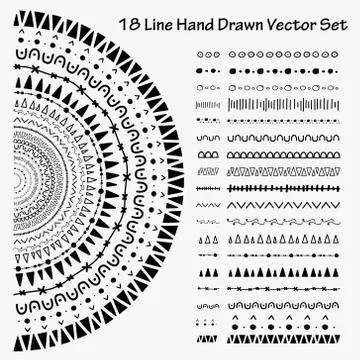 18 Line Hand Drawn Vector Set. Stock Illustration