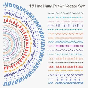 18 Line Hand Drawn Vector Set. Handmade Vector Illustration. 库存插图