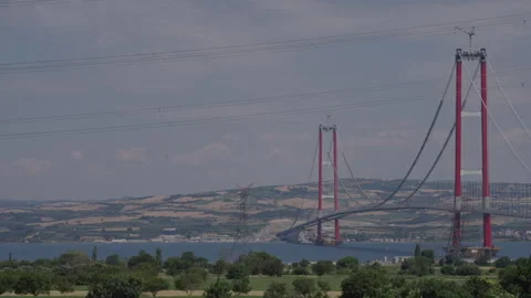 18 March Bridge wide-angle view, Canakkale bridge, fg01 Stock Footage 259318992
