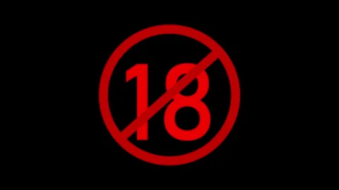 18+ not allowed sign, prohibited age restriction on black background. Stockbeeldmateriaal 297951659