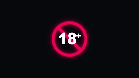 18+ Not Allowed Sign. Red glowing 18 plus prohibited sign on black background Stock Footage 341542821
