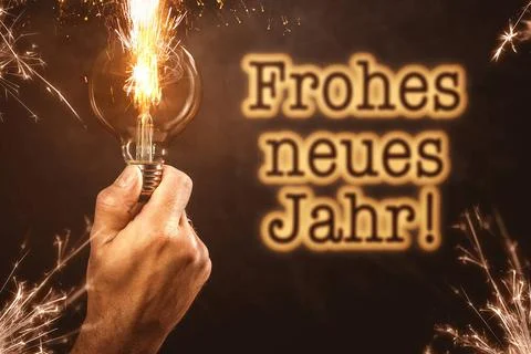 18 November 2022: Exploding light bulb with fireworks and the inscription:... Stock Photos