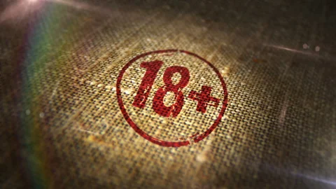 18 plus adults only sign stamp on linen sack Stock Footage 308030275