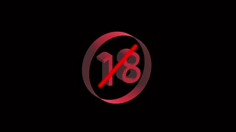 18 plus age restriction prohibited icon on dark. Adult content restriction... Stock Footage 334614003