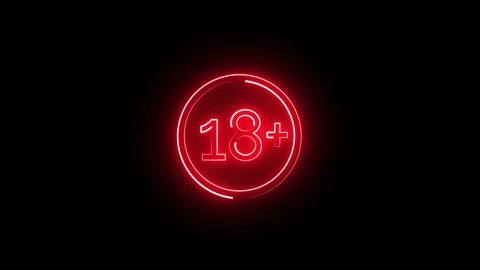18 plus in a circle of neon red outline on a dark background. Animate the 18 Stock Footage 309471620