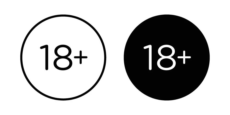 18 Plus icon black vector isolated on white Ilustração Stock