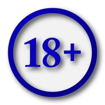 18 plus icon. Blue internet button on white background.. 스톡 일러스트