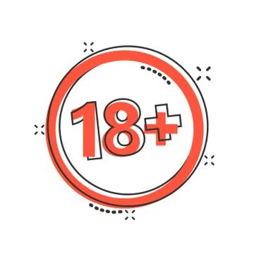 18 plus icon in comic style. Adult only cartoon vector illustration on white Stock Illustration