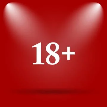 18 plus icon. Flat icon on red background.. Stock Illustration