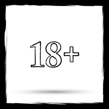 18 plus icon. Internet button on white background. Outline design imitating p Stock Illustration