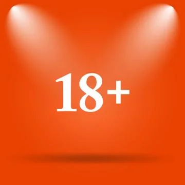 18 plus icon. Internet button on orange background.. Stock-Illustration
