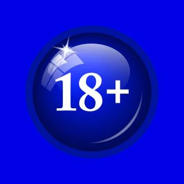 18 plus icon. Internet button on blue background. . 스톡 일러스트
