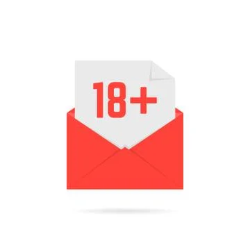 18 plus icon in red open letter on white Stock Illustration