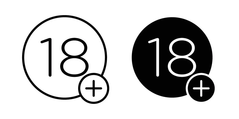 18 Plus icon vectors. Illustrations in black Ilustração Stock