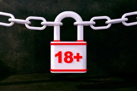 18 plus lock with chain Illustrazione stock
