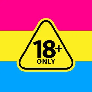 18 plus only sign warning symbol on the pansexual pride flags background, LGB Illustrazione stock