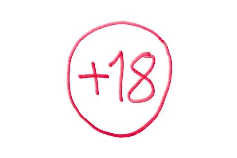 18 plus sign on white background. Adult content sign. Hand drawn shape. Desig Stock Illustration