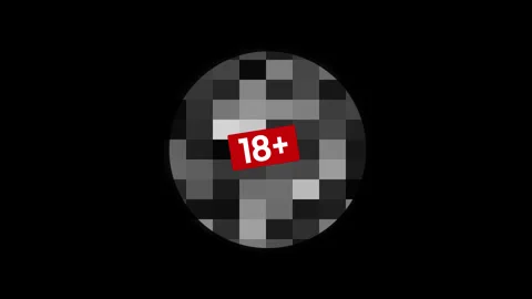 18 plus text on circular blurred mosaic animation.  Stockbeeldmateriaal 315644690