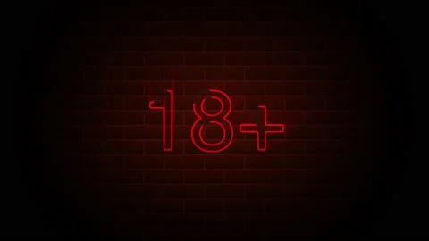 18 plus text on neon sign. Night bright advertisement. 4K Motion Design Stock Footage 150765194