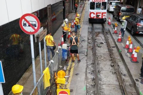 18 Sept 2020 Engineer under inspection and checking construction process rail Stock Photos