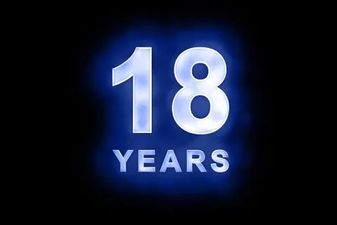 18 years in glowing white numbers on blue Stock Illustration