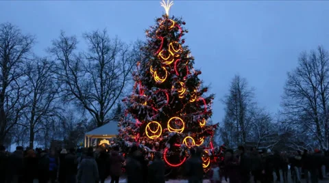 180 degree hyperlapse around town christmas tree Video stock 33466501