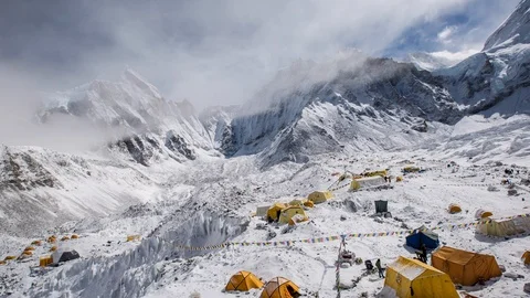 180 degree pan of Everest basecamp by day Stock Footage 122052004