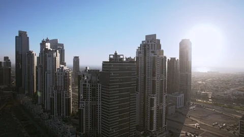 180 degree pan right to left across Business Bay at 100m. Stock Footage 98950564