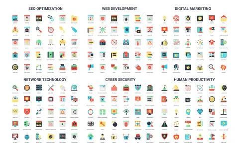 180 Simple Flat Icons for Digital Business Stock Illustration