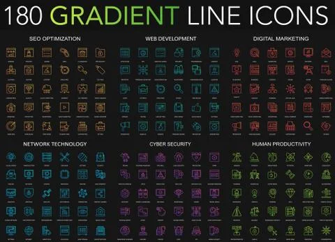 180 trendy gradient style thin line icons set of seo optimization, web イラスト素材