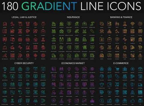 180 trendy gradient style thin line icons set of legal, laws and justice Stock Illustration