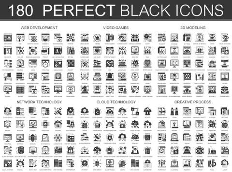 180 web development, video games, 3d modeling, network technology, cloud data 스톡 일러스트