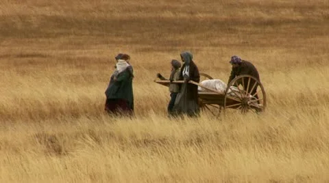 1800's migration crossing the plaines Stock Footage 11364912