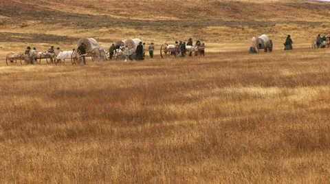 1800's migration crossing the plaines Video stock 11364951