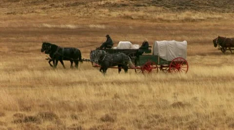 1800's migration crossing the plaines Stock Footage 11365059