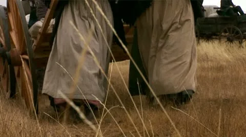 1800's migration crossing the plaines Stock Footage