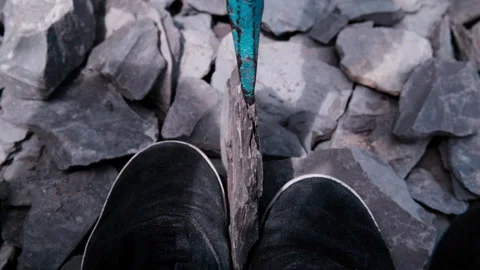 180fps Macro: Shale Splits Off Chisel Video stock 337140894