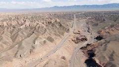 Drone shot higway at Canyon desert in Kazakhstan