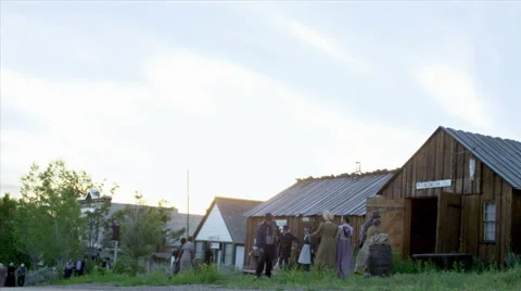 1830s Townspeople Walk in Historic Village Stock Footage 43456139