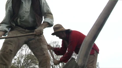 1849 - Three Western Men dig for gold with picks and shovels Stock Footage 171186358