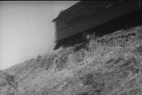 1850s reenactment of man jumping from moving train Video stock 95997470