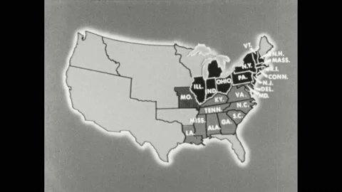 1860s: Missouri highlighted outside map of split states, portrait of Jesse Video stock 169891339