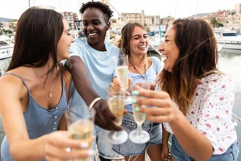 Group of multiracial friends having fun celebrating birthday on holidays - Millennial generation people cheering with champagne on boat party - Summer lifestyle concept xkwx friends, celebrate, birthday, people, vacation, drink, champagne, group, multiracial, young, holidays, celebration, fun, happy, smile, laughing, boat, party, together, cheerful, alcohol, toasting, cheering, millennial, teenager, man, woman, african american, friendship, happiness, lifestyle, adult, eve, enjoyment, diverse, multiethnic, enjoy, four, group of people, tourist, drinking, caribbean, australia, american, sailing, yacht, clinking, travel